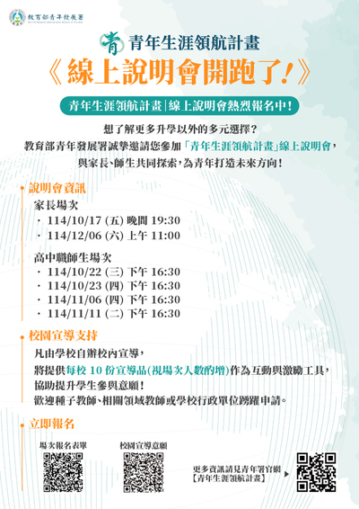 【轉知】青發署辦理「青年生涯領航計畫」線上說明會圖片